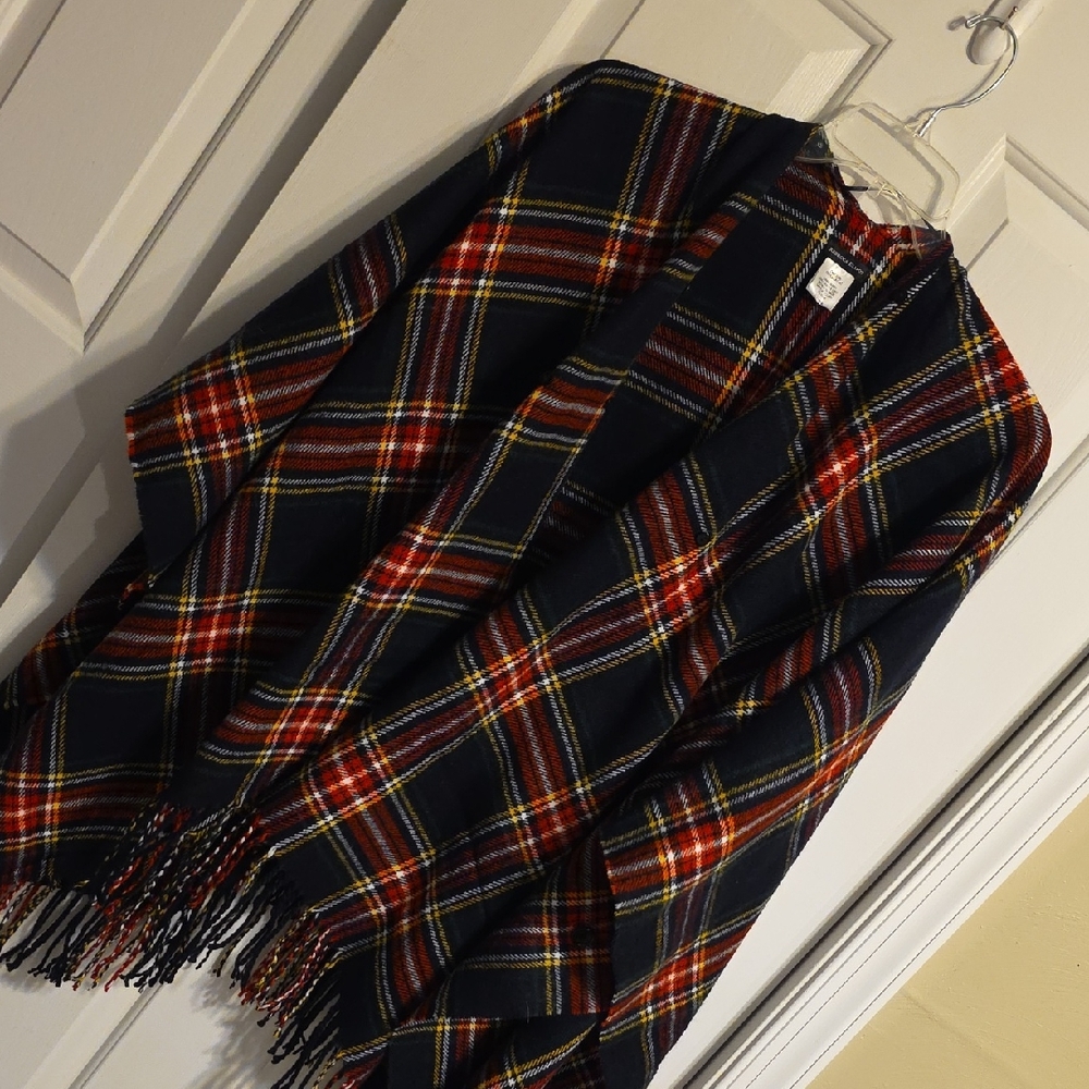 Elegant Plaid Cape - Red, Blue, and Yellow